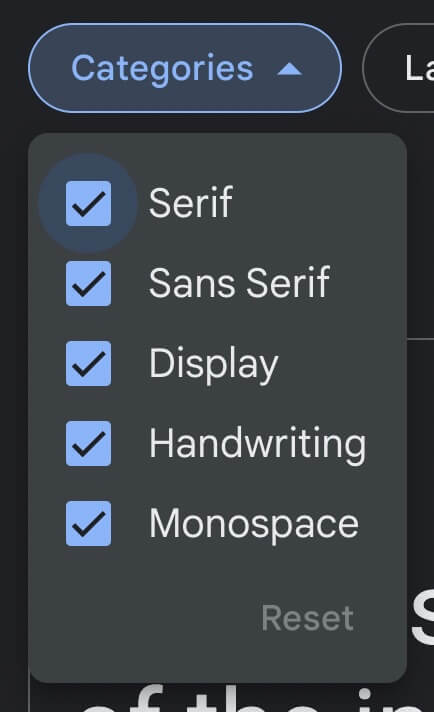 Google Fonts：Categories