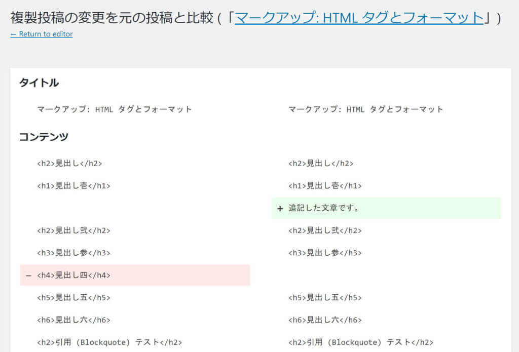 Yoast Duplicate Post：比較画面