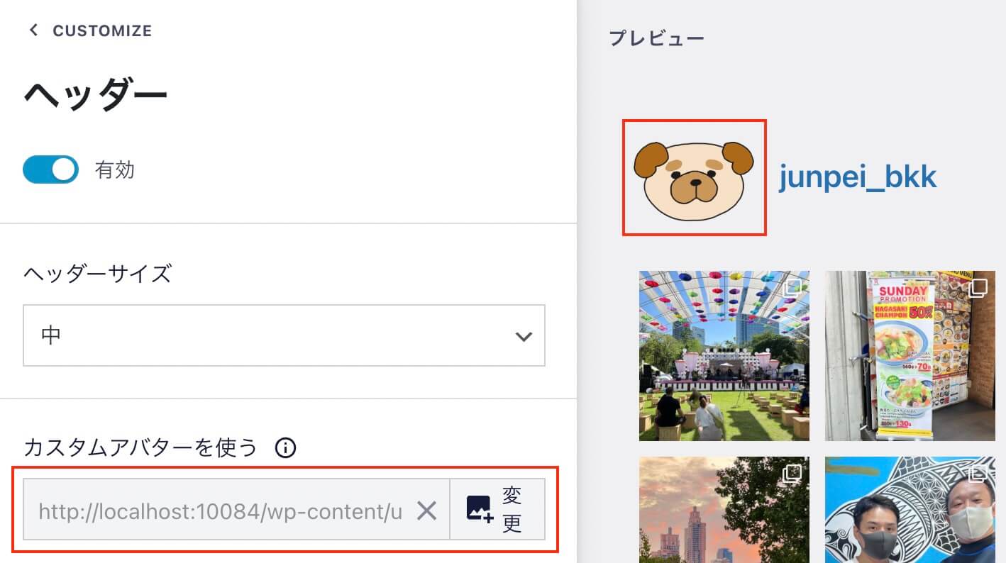 Instagram Feed：カスタマイズ（ヘッダー：カスタムアバターを使う）