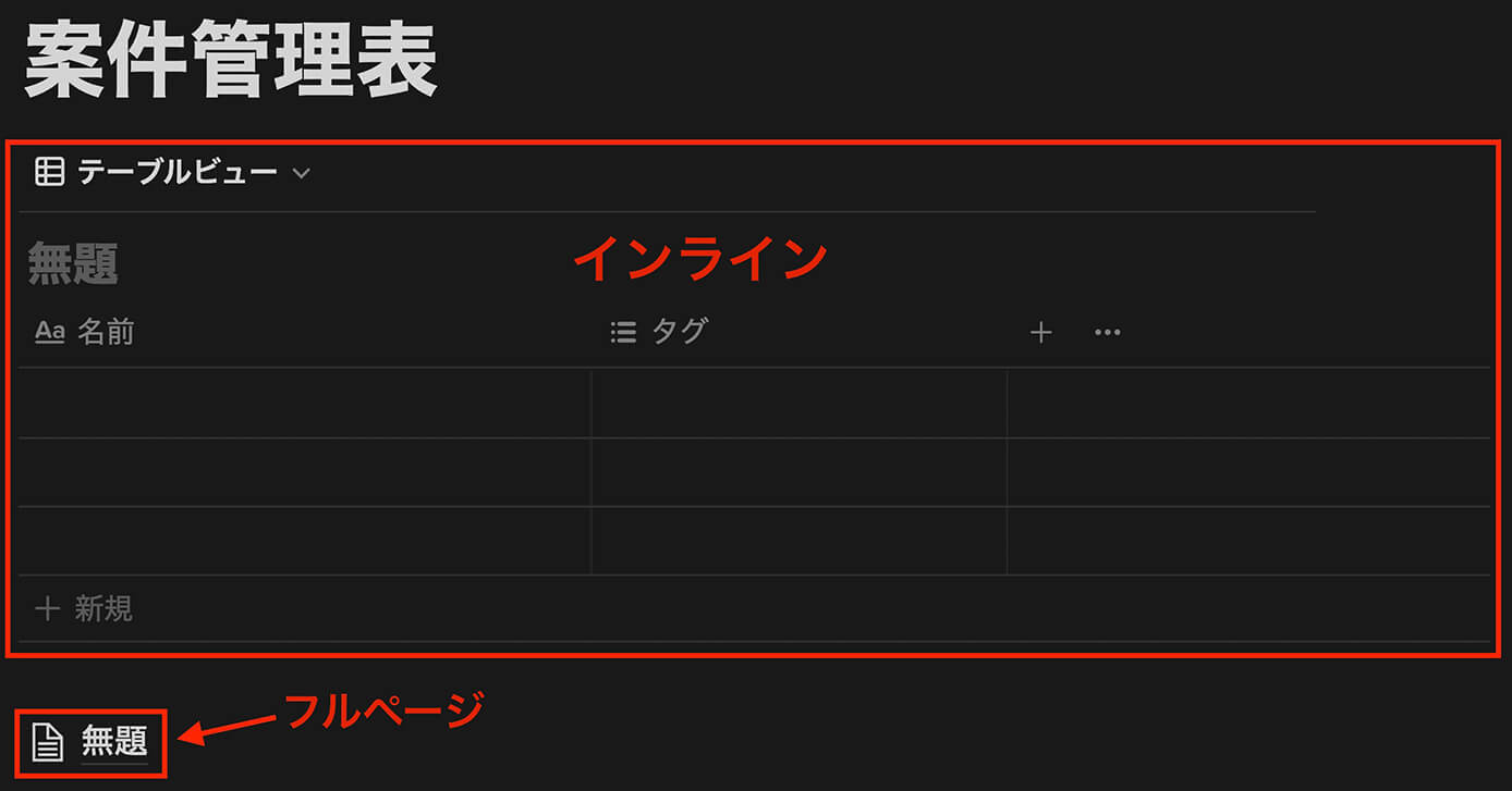 Notion：データベース（インラインとフルページ）