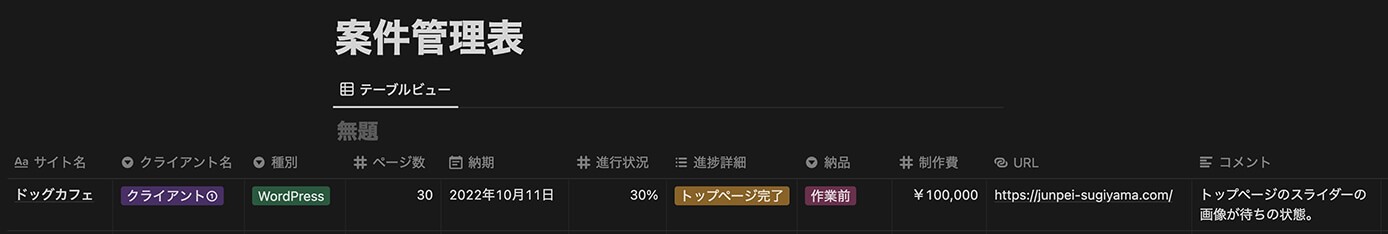 Notion：案件管理表のサンプル