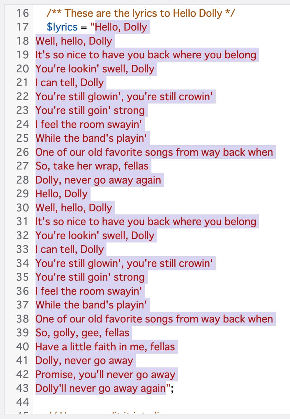 Hello Dolly：17〜43行目を編集