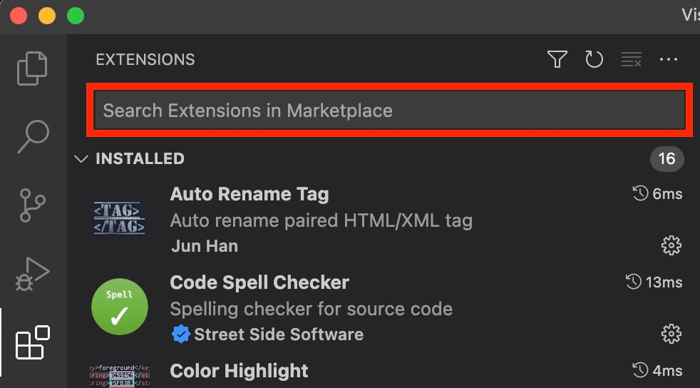 VSCode：拡張機能検索窓