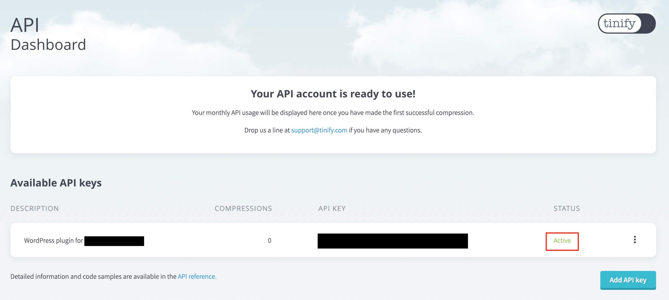 API Dashboard：Enable keyをクリック後
