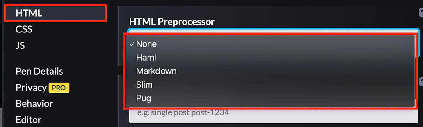 CodePen：HTML Preprocessor