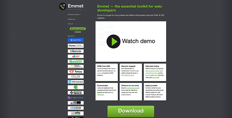 Emmet公式サイト