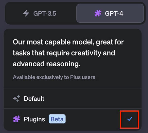 ChatGPT：Pluginsにチェックを確認